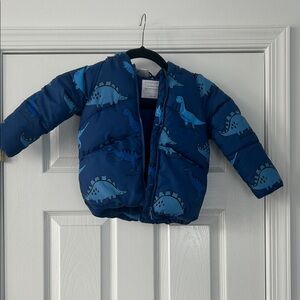Blue Dinosaur Print Puffer Jacket